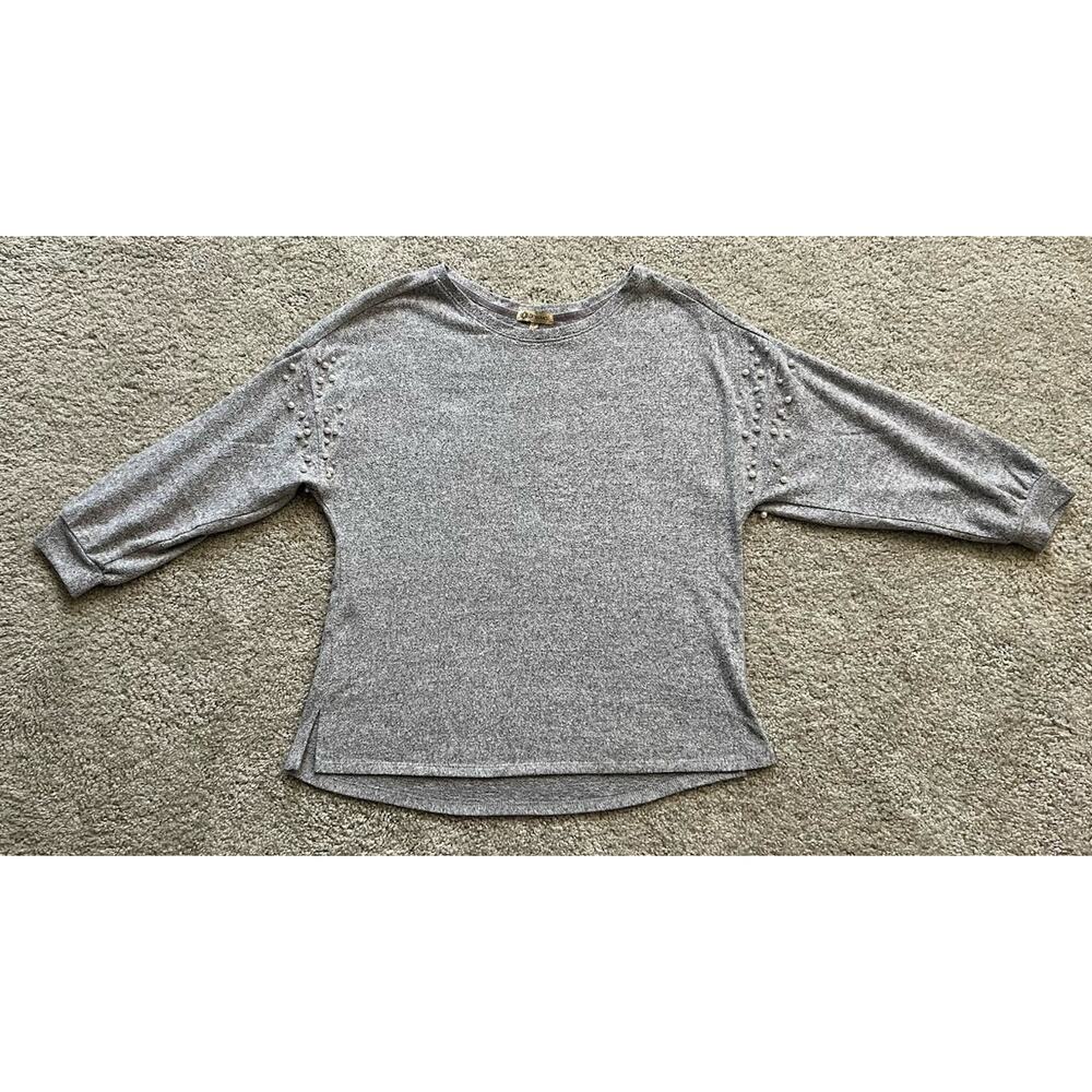 Democracy Sweater With Pearl Sleeves Bell Women’s Size Small Gray